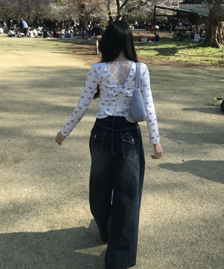 허리 비죠 핀턱 벌룬 데님 팬츠 진청