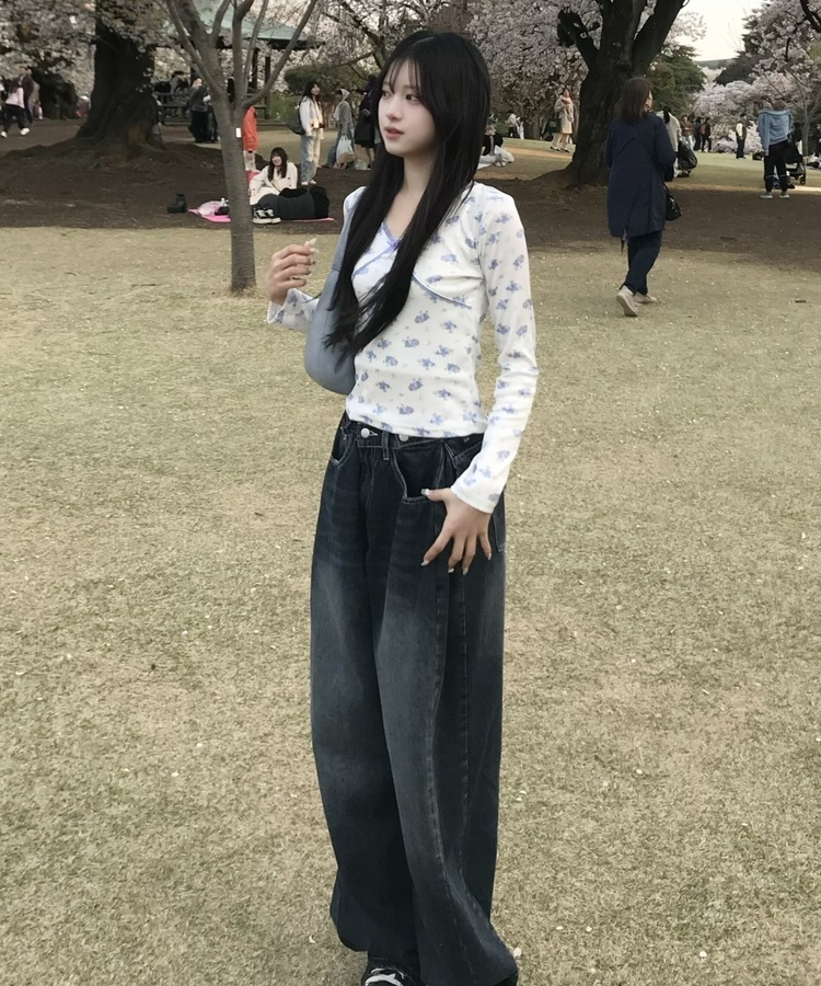 허리 비죠 핀턱 벌룬 데님 팬츠 진청