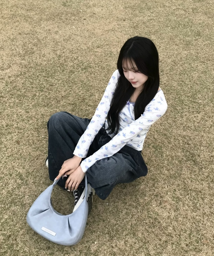 허리 비죠 핀턱 벌룬 데님 팬츠 진청