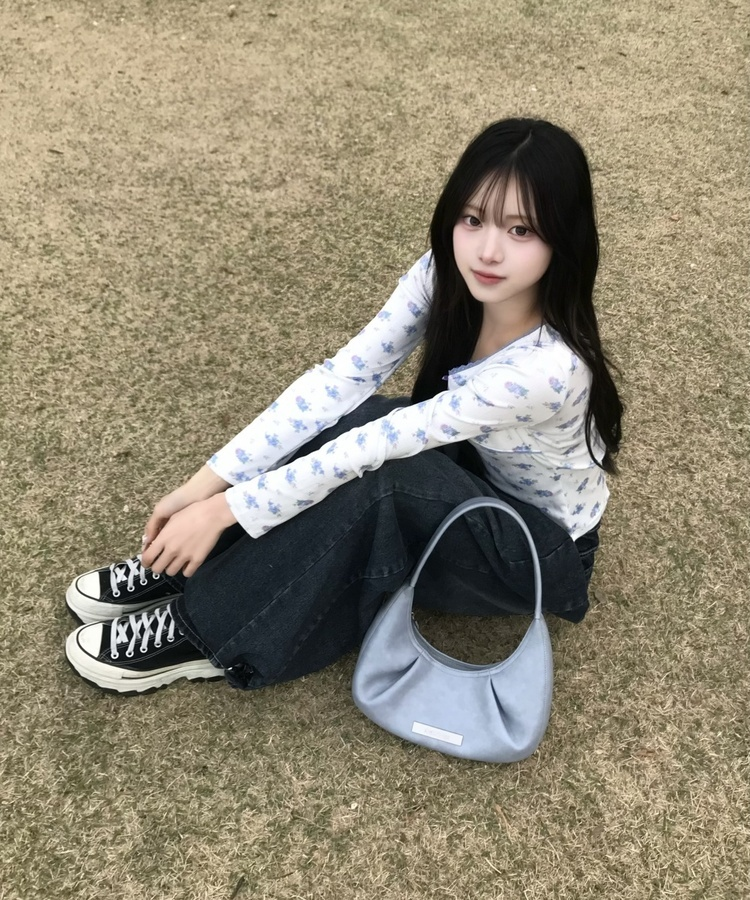 허리 비죠 핀턱 벌룬 데님 팬츠 진청