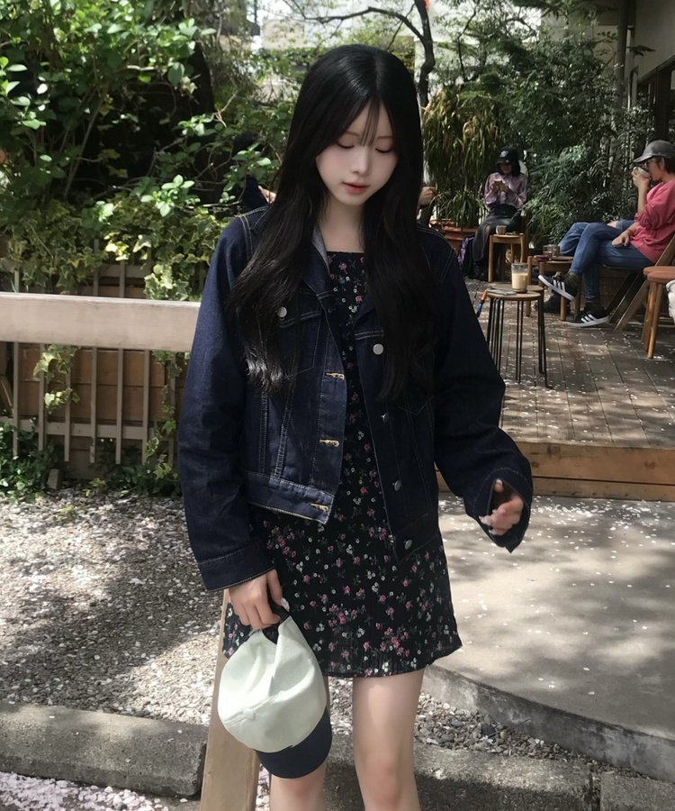 베이직 숏 데님 재킷 네이비