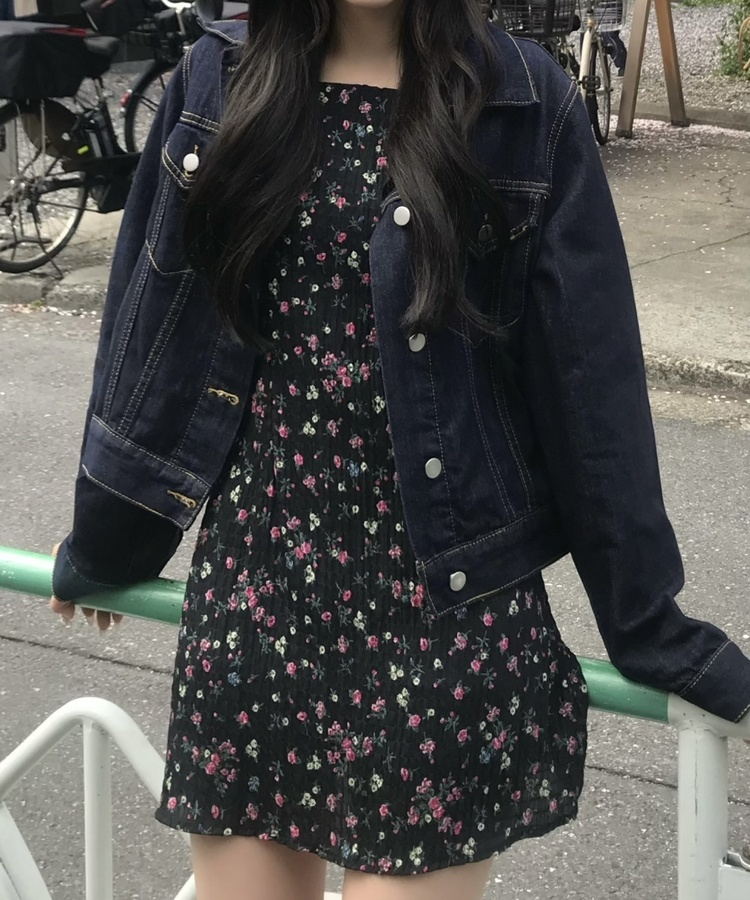 플라워 플리츠 미니 원피스 블랙