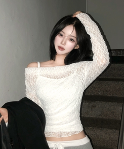 【SET】レースメッシュドレープオフショルダー キャミソール IVORY