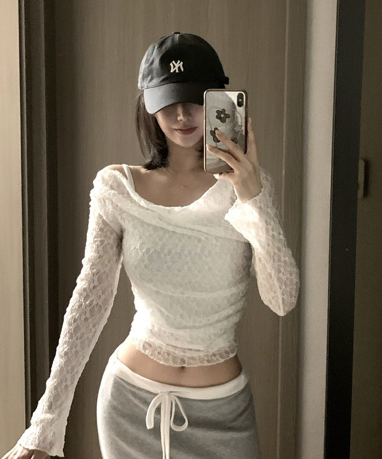 【SET】レースメッシュドレープオフショルダー キャミソール IVORY