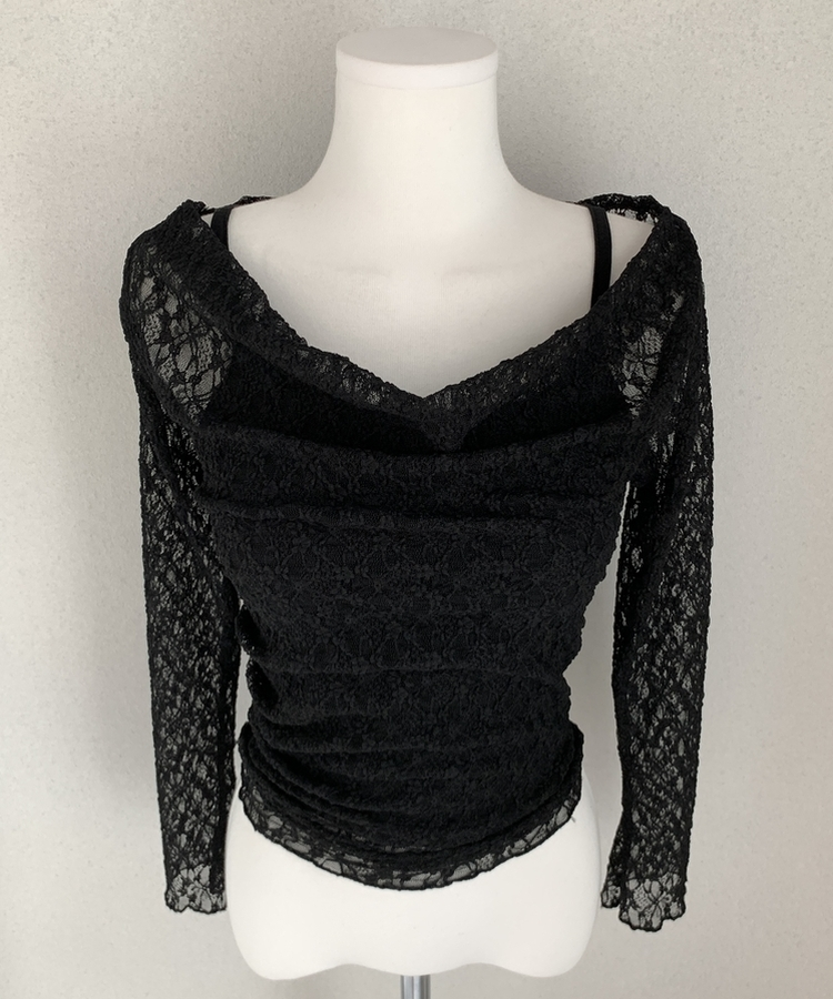 【SET】レースメッシュドレープオフショルダー キャミソール