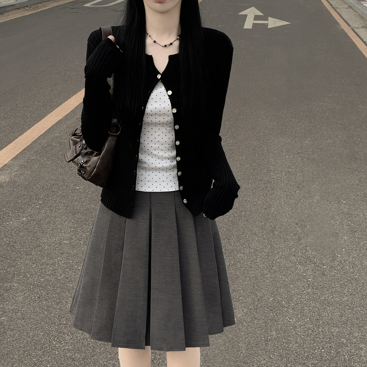 【ベルト付き】プレッピープリーツミディスカート CHARCOAL