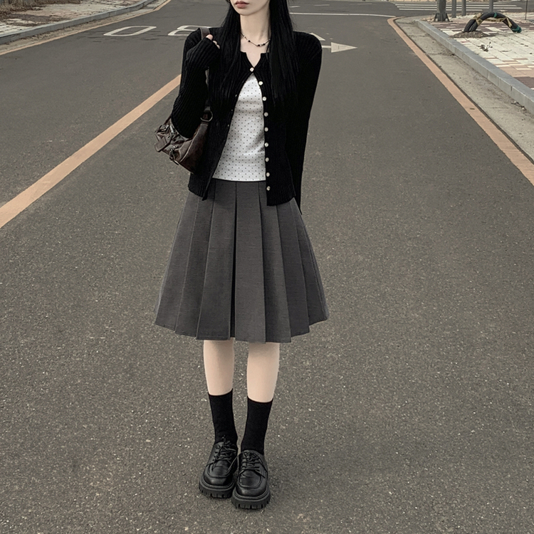 【ベルト付き】プレッピープリーツミディスカート CHARCOAL