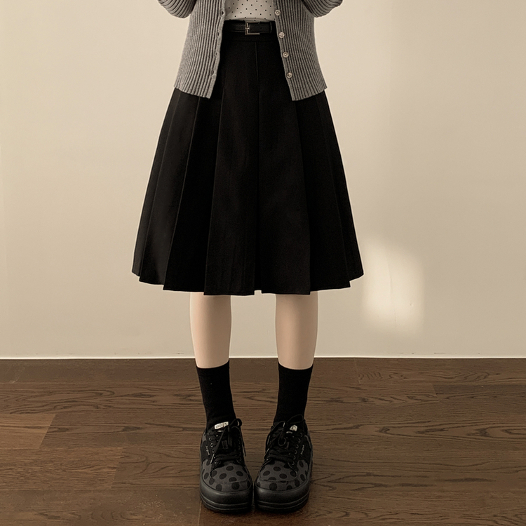 【ベルト付き】プレッピープリーツミディスカート BLACK