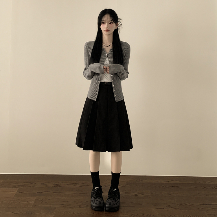 【ベルト付き】プレッピープリーツミディスカート BLACK