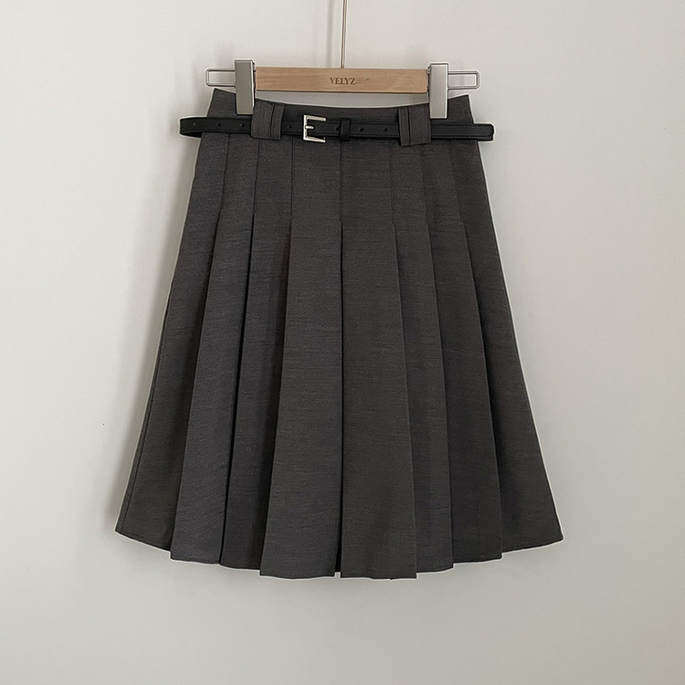 【ベルト付き】プレッピープリーツミディスカート