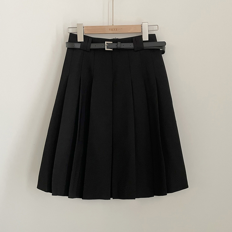 【ベルト付き】プレッピープリーツミディスカート
