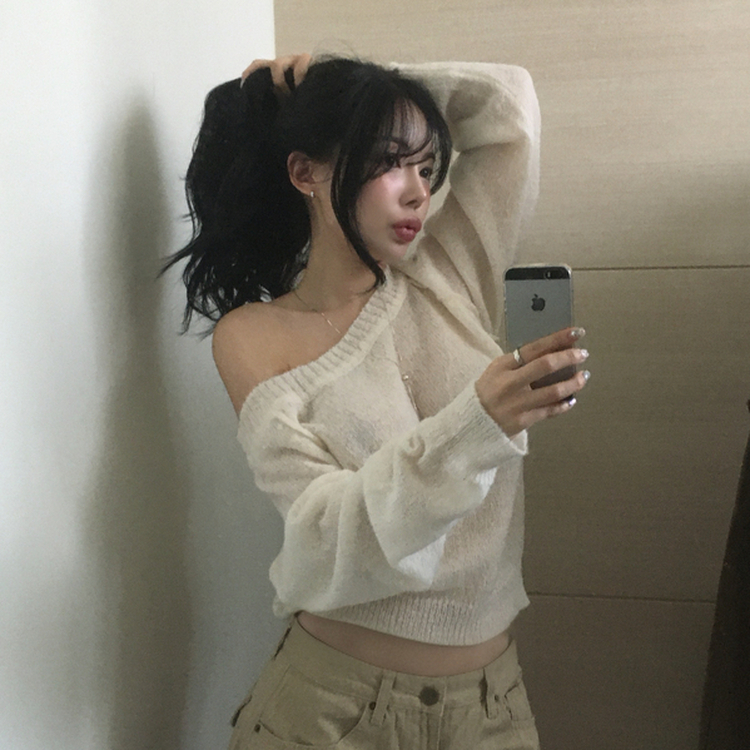 デイリーワンオフショルダーニット(7color) IVORY