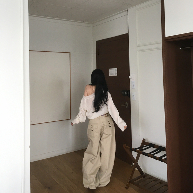 デイリーワンオフショルダーニット(7color) IVORY