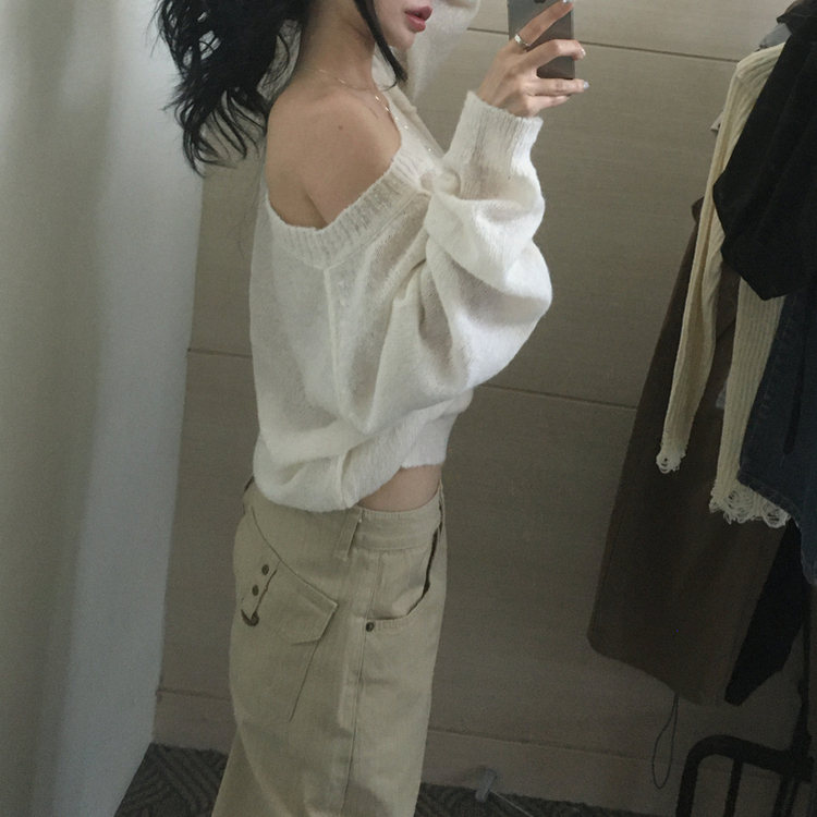 デイリーワンオフショルダーニット(7color) IVORY