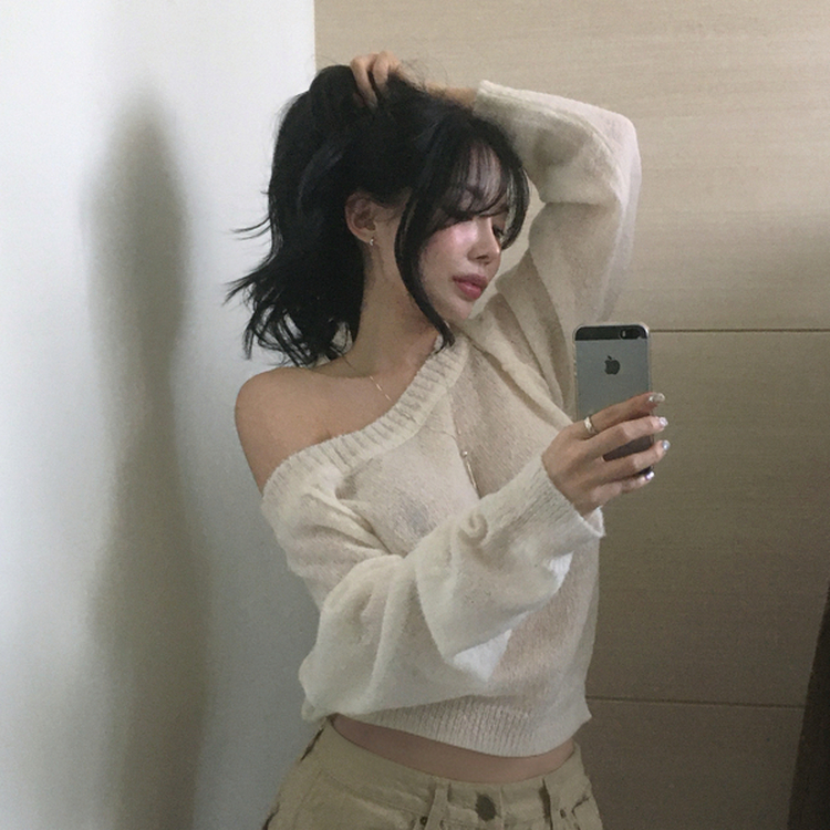 デイリーワンオフショルダーニット(7color) IVORY