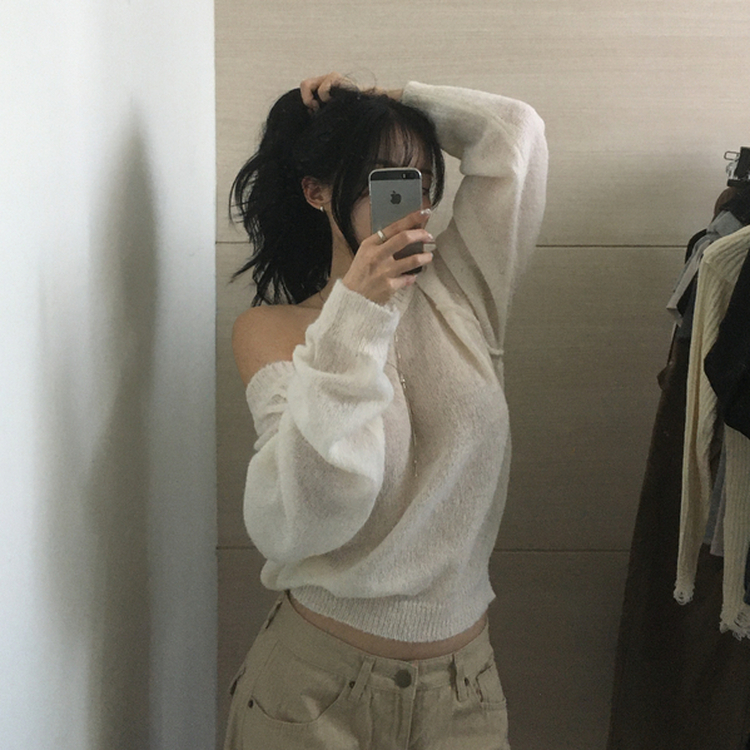 デイリーワンオフショルダーニット(7color) IVORY