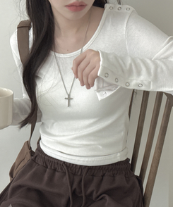 ボタンスナップ長袖Tシャツ(6color) IVORY