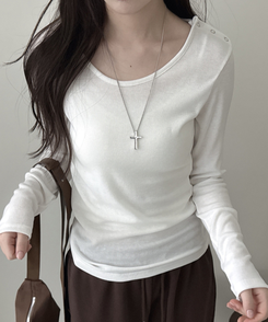 ボタンスナップ長袖Tシャツ(6color) IVORY