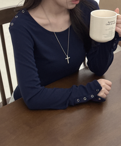 ボタンスナップ長袖Tシャツ(6color) NAVY