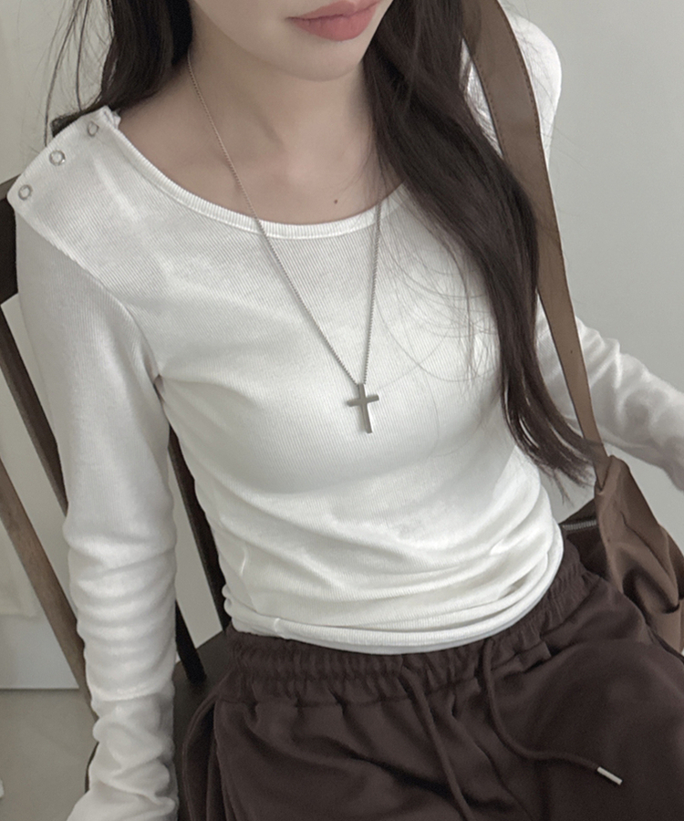 ボタンスナップ長袖Tシャツ(6color) IVORY