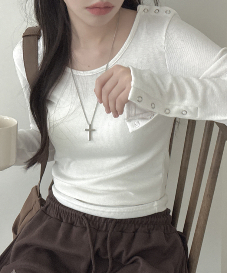 ボタンスナップ長袖Tシャツ(6color) IVORY