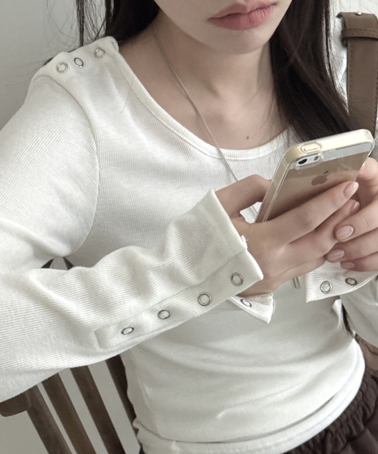 ボタンスナップ長袖Tシャツ(6color) IVORY