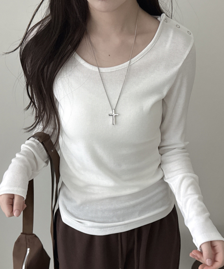 ボタンスナップ長袖Tシャツ(6color) IVORY