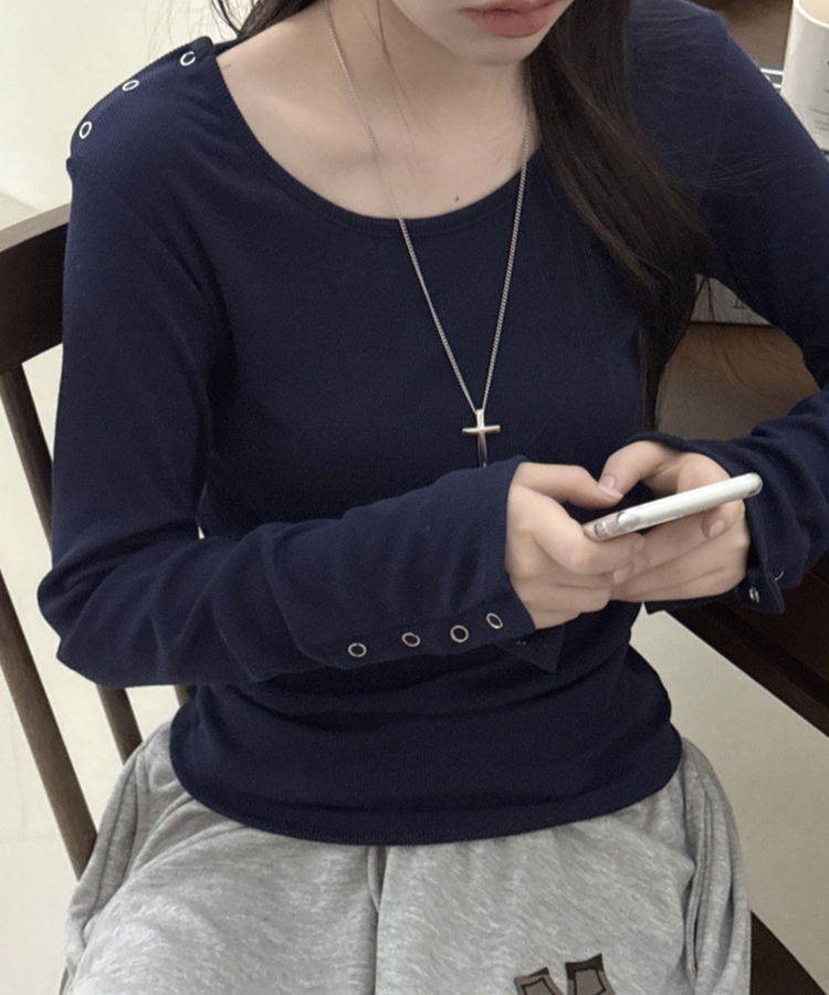 ボタンスナップ長袖Tシャツ(6color) NAVY