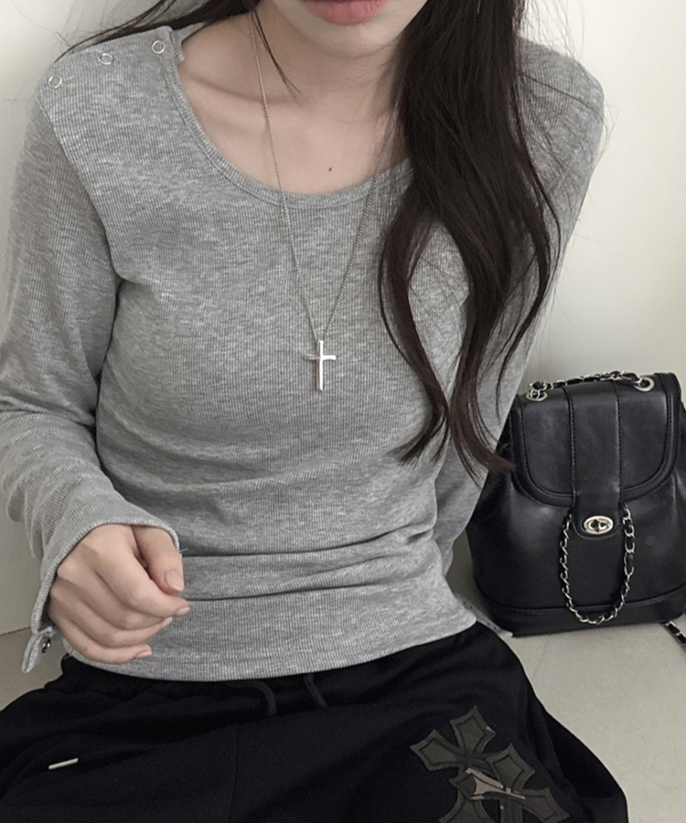 ボタンスナップ長袖Tシャツ(6color) MELANGE