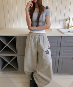 星刺繍ワイドトレーニングパンツ GREY