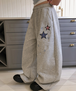 星刺繍ワイドトレーニングパンツ GREY