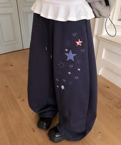 星刺繍ワイドトレーニングパンツ NAVY