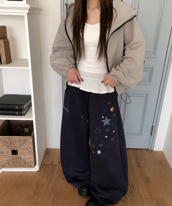 星刺繍ワイドトレーニングパンツ NAVY