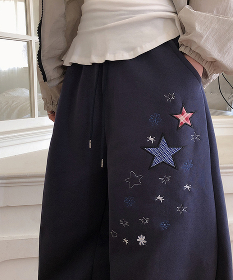 星刺繍ワイドトレーニングパンツ NAVY