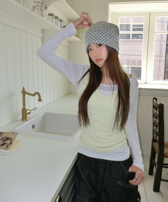 【SET】レイヤードバイカラーキャミソール＋長袖Tシャツ YELLOW