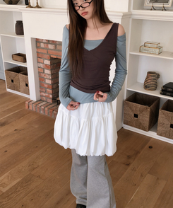 【SET】レイヤードバイカラーキャミソール＋長袖Tシャツ BROWN