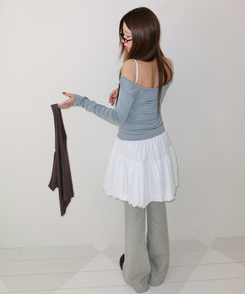 【SET】レイヤードバイカラーキャミソール＋長袖Tシャツ BROWN