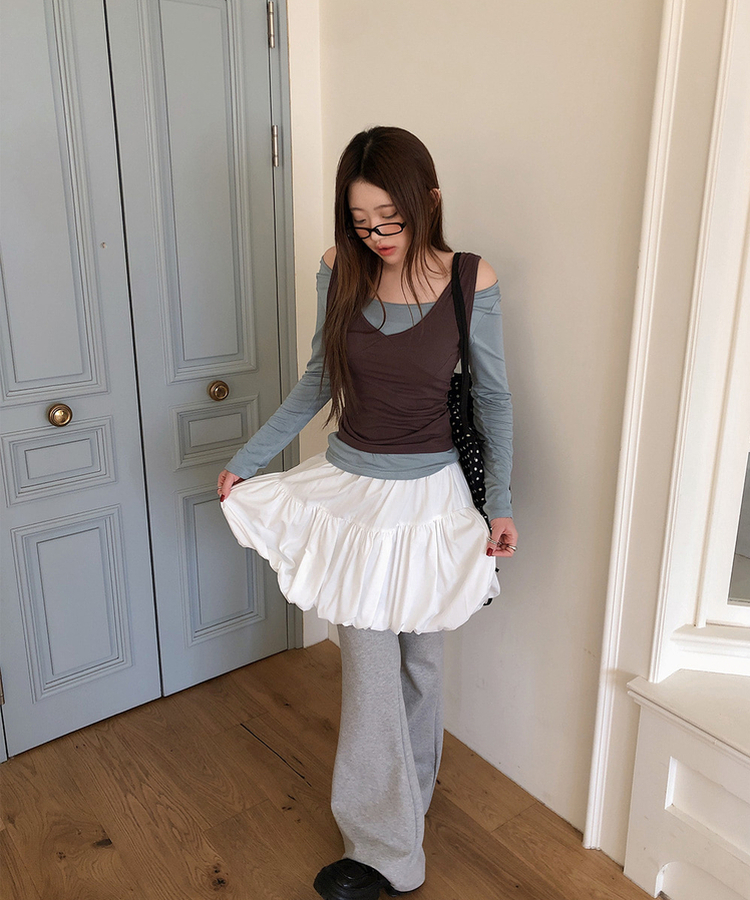 【SET】レイヤードバイカラーキャミソール＋長袖Tシャツ BROWN