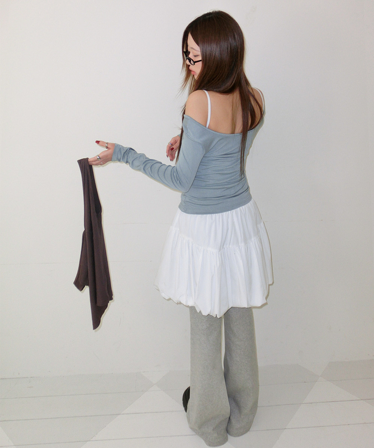 【SET】レイヤードバイカラーキャミソール＋長袖Tシャツ BROWN