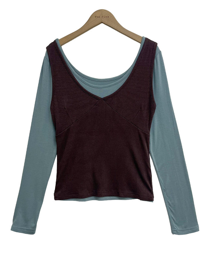 【SET】レイヤードバイカラーキャミソール＋長袖Tシャツ