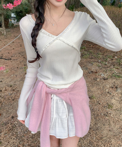 レーススリム長袖ニットT IVORY