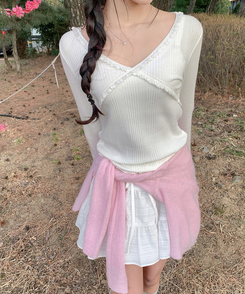 レーススリム長袖ニットT IVORY