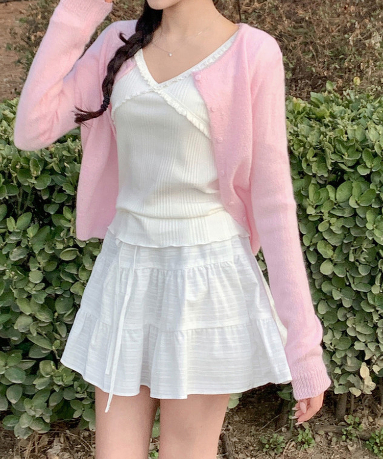 レーススリム長袖ニットT IVORY