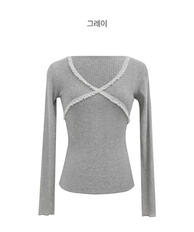 レーススリム長袖ニットT