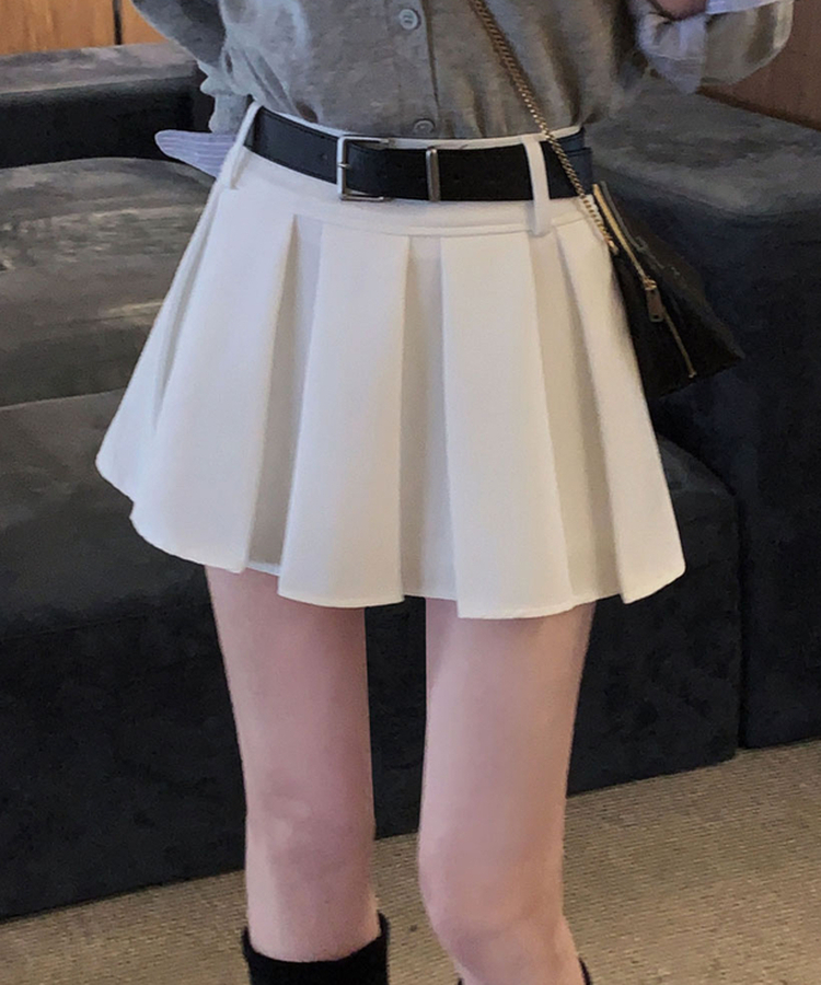 구김걱정없는 탄탄함시카고 플리츠 벨트SET 미니 A라인 스커트 아이보리