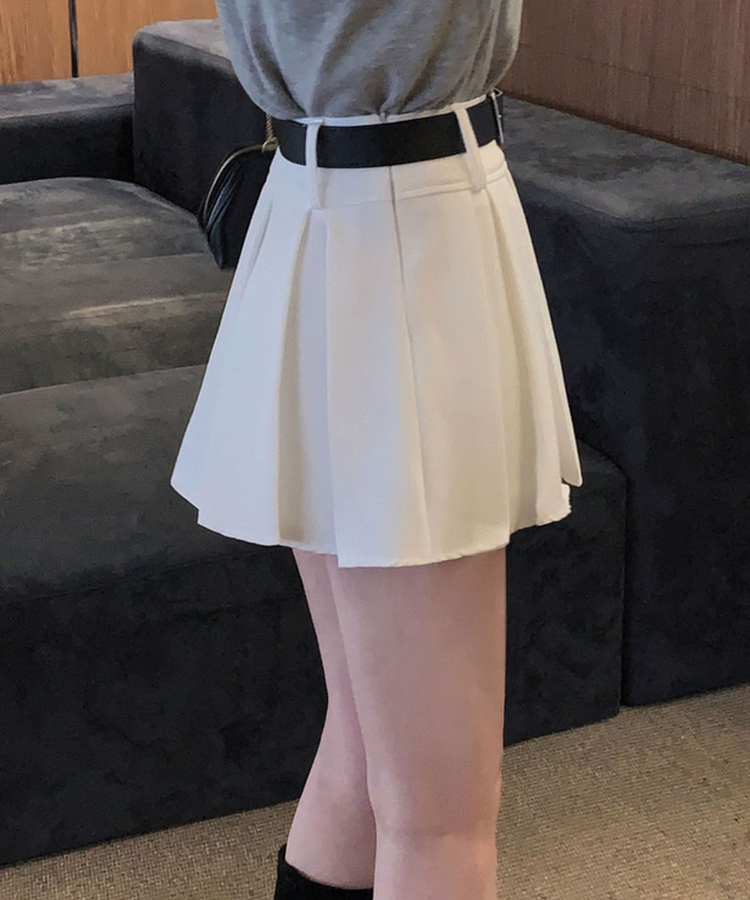 구김걱정없는 탄탄함시카고 플리츠 벨트SET 미니 A라인 스커트 아이보리