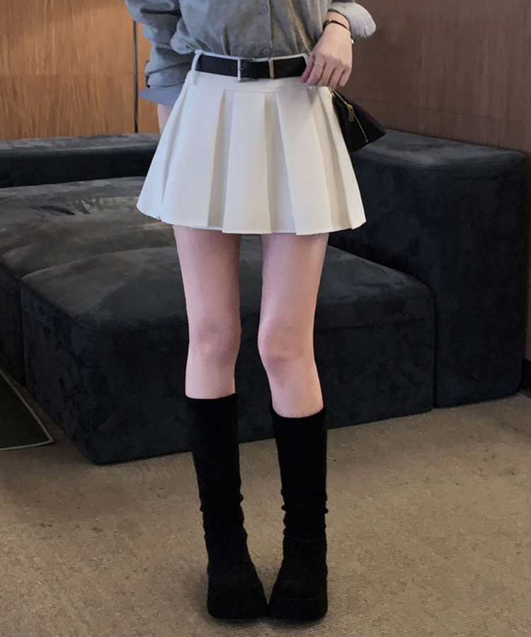 구김걱정없는 탄탄함시카고 플리츠 벨트SET 미니 A라인 스커트 아이보리