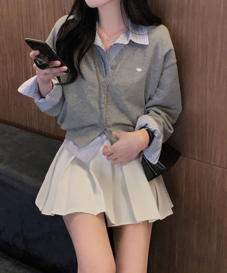 구김걱정없는 탄탄함시카고 플리츠 벨트SET 미니 A라인 스커트 아이보리