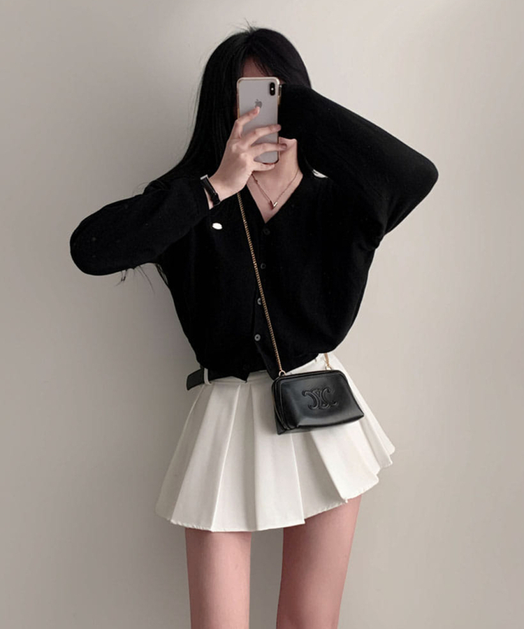 구김걱정없는 탄탄함시카고 플리츠 벨트SET 미니 A라인 스커트 아이보리