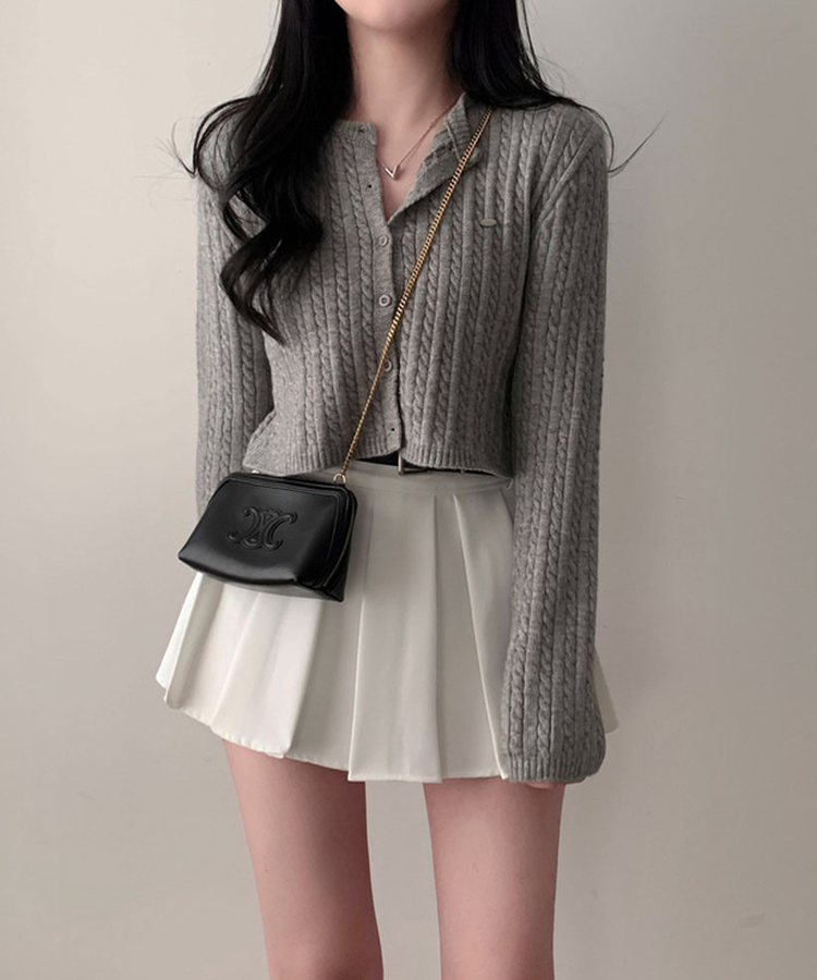 구김걱정없는 탄탄함시카고 플리츠 벨트SET 미니 A라인 스커트 아이보리